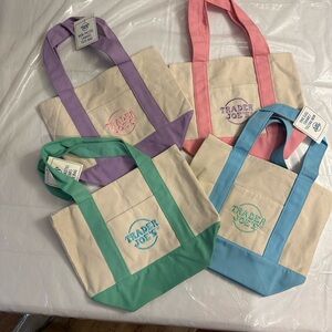 Trader Joe's Mini Canvas Tote Bag Collection - Pink, Purple, Green, Blue